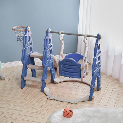 Blue/Pink Kids Toddler Swing and Slide Set with Basketball Hoop