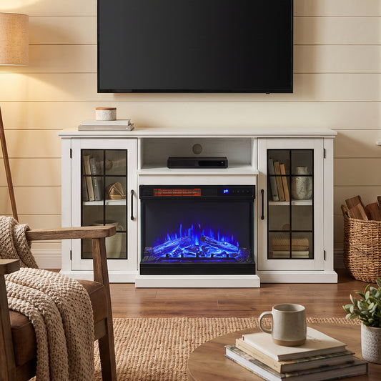 Electric Fireplace TV Stand with Glass Door Storage