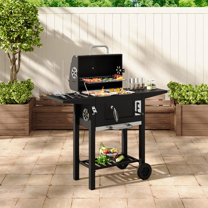 Outdoor Charcoal Grill with Side Tables