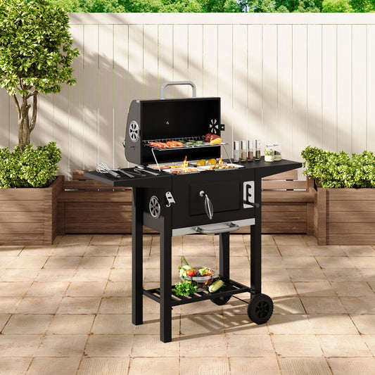 Outdoor Charcoal Grill with Side Tables