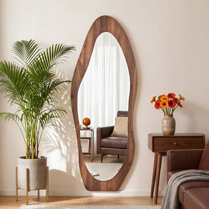 Wooden Frame Full Length Mirror with Mirror Base