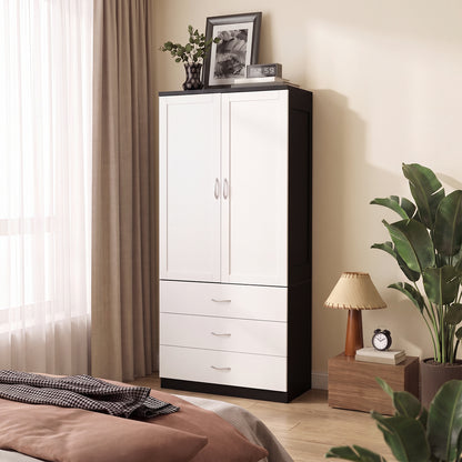 2-Door Wardrobe with 3 Drawers & Hanging Rail