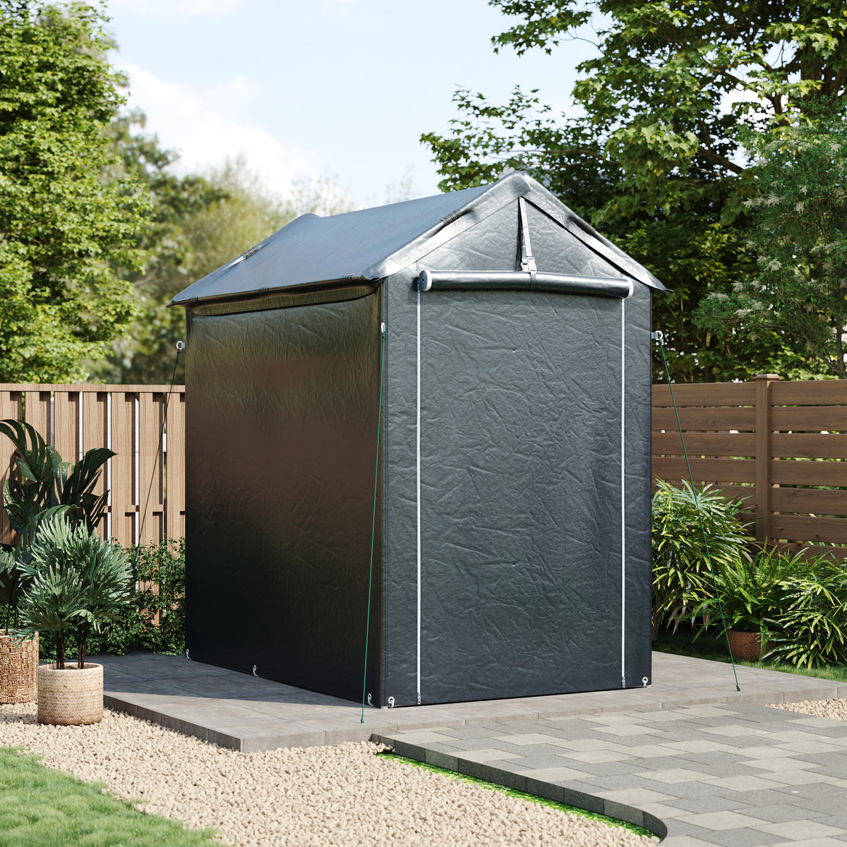 Garden Storage Shelter with Waterproof PE Cover & Metal Frame