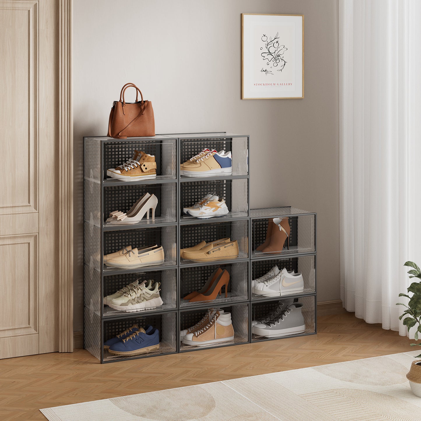 Set of 12 Clear Plastic Stackable Shoe Storage Box
