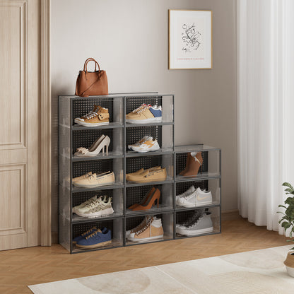 Set of 12 Clear Plastic Stackable Shoe Storage Box