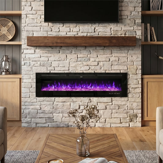 70/80 Inch Wall Mounted/Insert Electric Fireplace with 12 Colours Settings