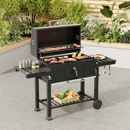 160CM Wide Barrel Charcoal Outdoor Grill with Side Shelves