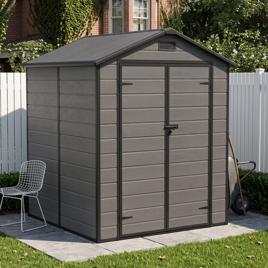 6 x 6 ft Plastic Garden Storage Shed with Apex Roof & Double Doors