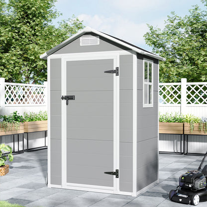 4 x 3 ft Plastic Garden Storage Shed with Apex Roof & Lockable Door