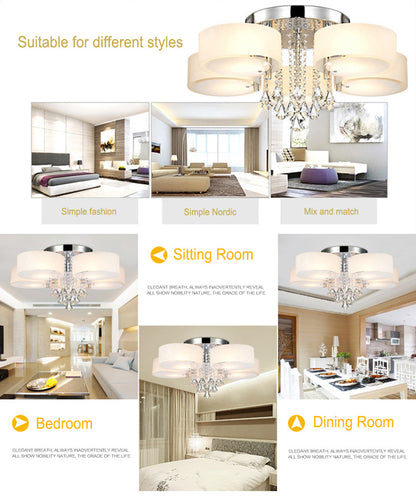 3/5 heads lights of Modern Round Acrylic LED Semi Flush Mount with Crystal Accent
