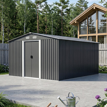 10 x 12 ft Metal Garden Storage Shed with Apex Roof