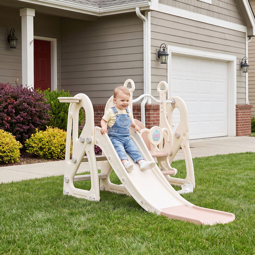 4-in-1 Kids Slide & Swing Set with Basketball Hoop