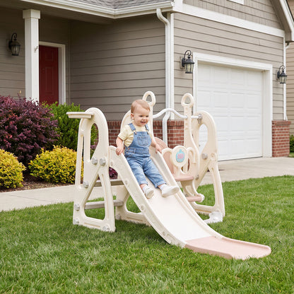 4-in-1 Kids Slide & Swing Set with Basketball Hoop