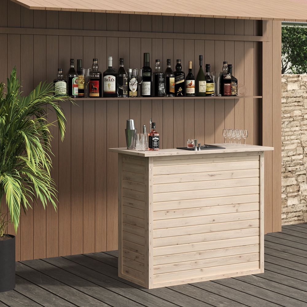 125cm Rustic Wooden Home Bar with Pine Countertop