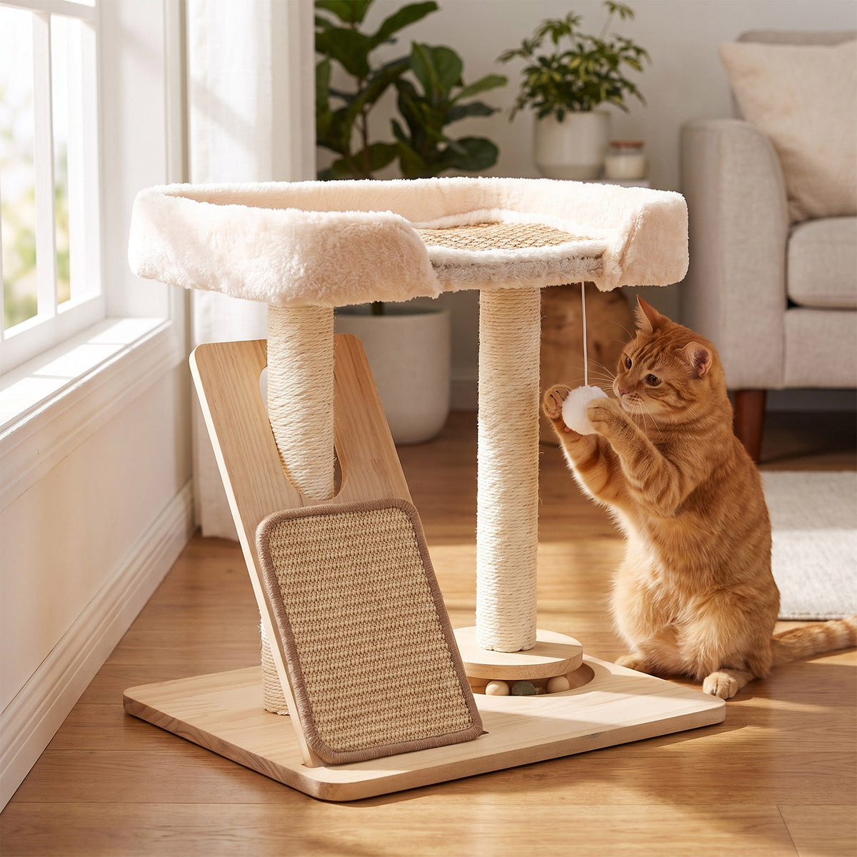 Cat Tree with Scratching Posts and Toy