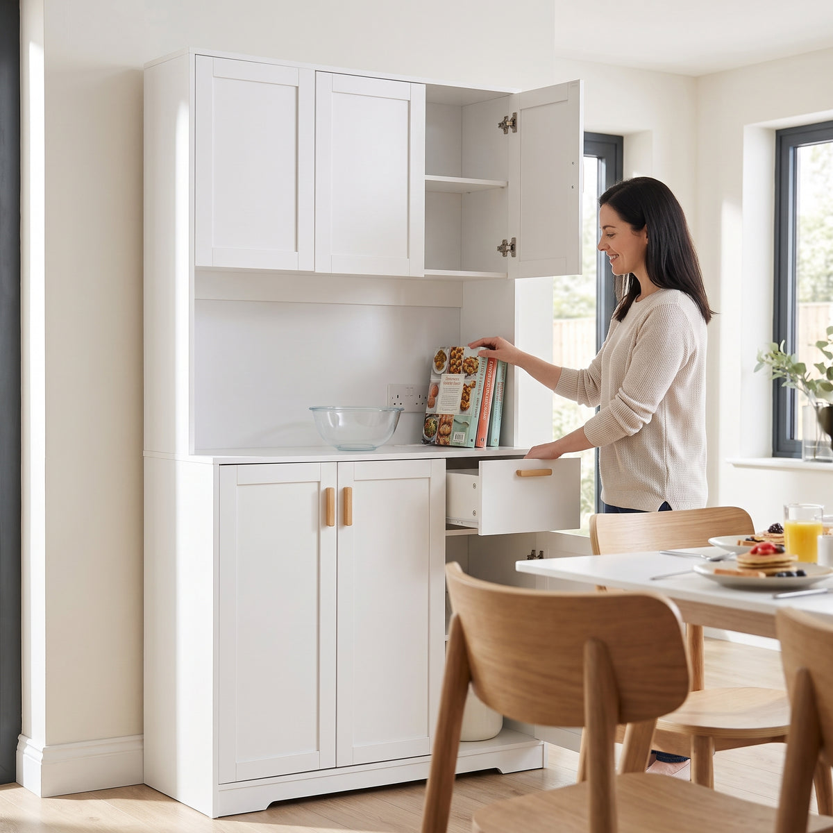 Tall Sideboard Storage Cabinet with LED Lights