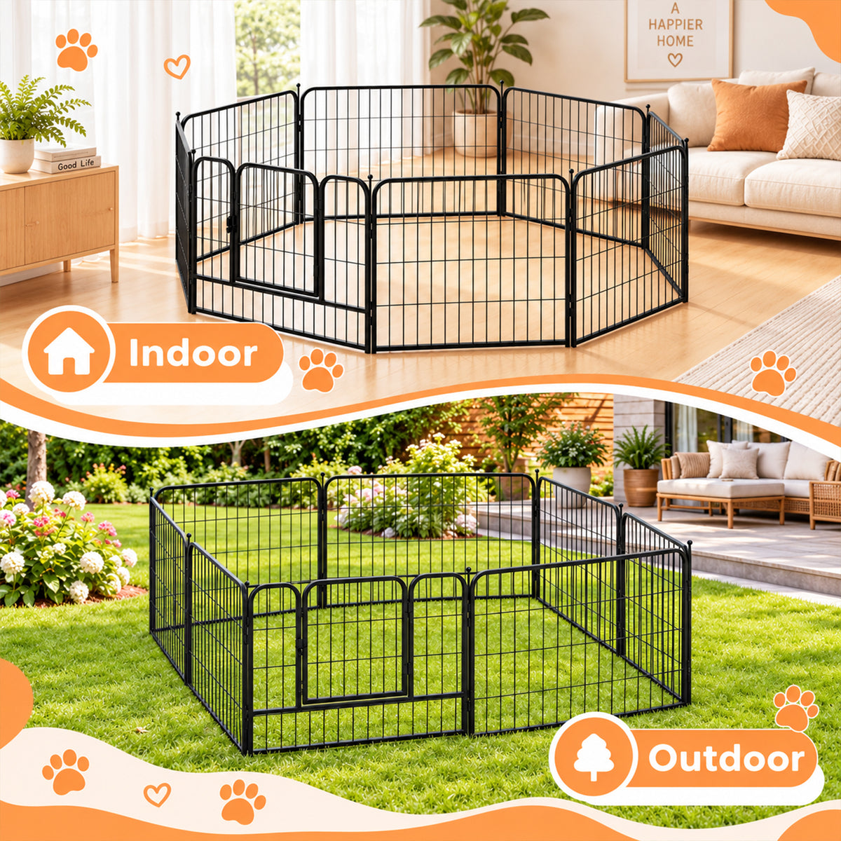 8-Panel Metal Pet Playpen with Gate
