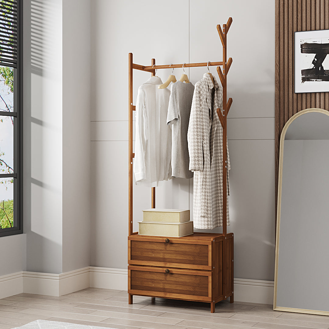 Multi-functional Wooden Coat Rack with Storage Cabinets