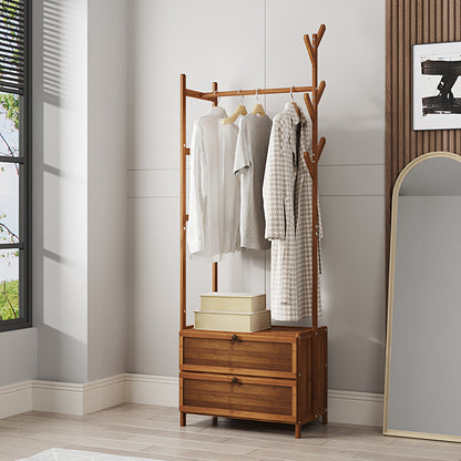 Multi-functional Wooden Coat Rack with Storage Cabinets