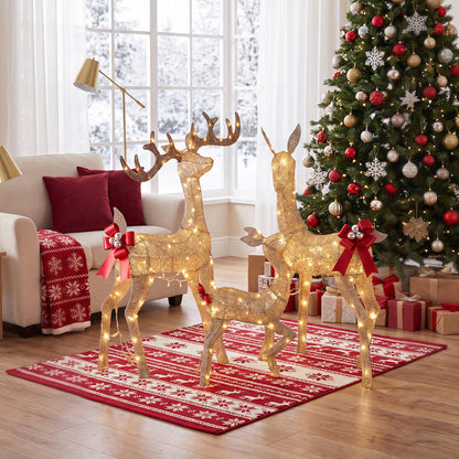 3-Piece Christmas Champagne Lighted Reindeer Family Set