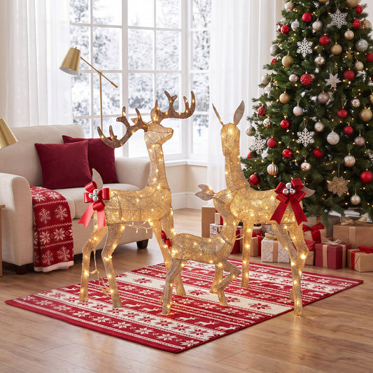 3-Piece Christmas Champagne Lighted Reindeer Family Set