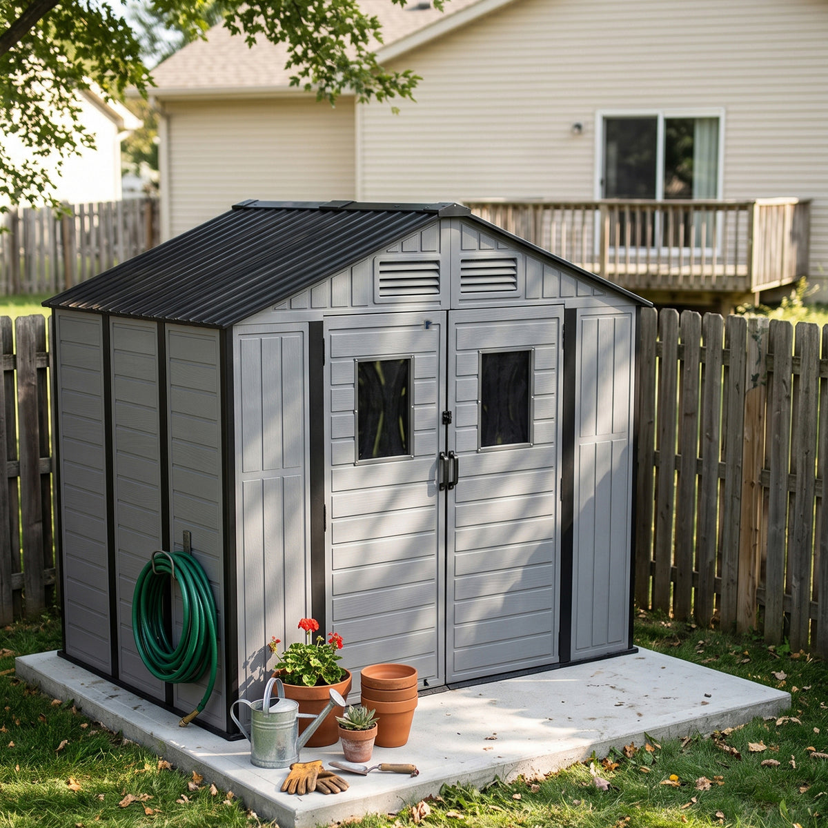 8 x 6 ft Plastic Garden Storage Shed with Apex Roof & Double Doors
