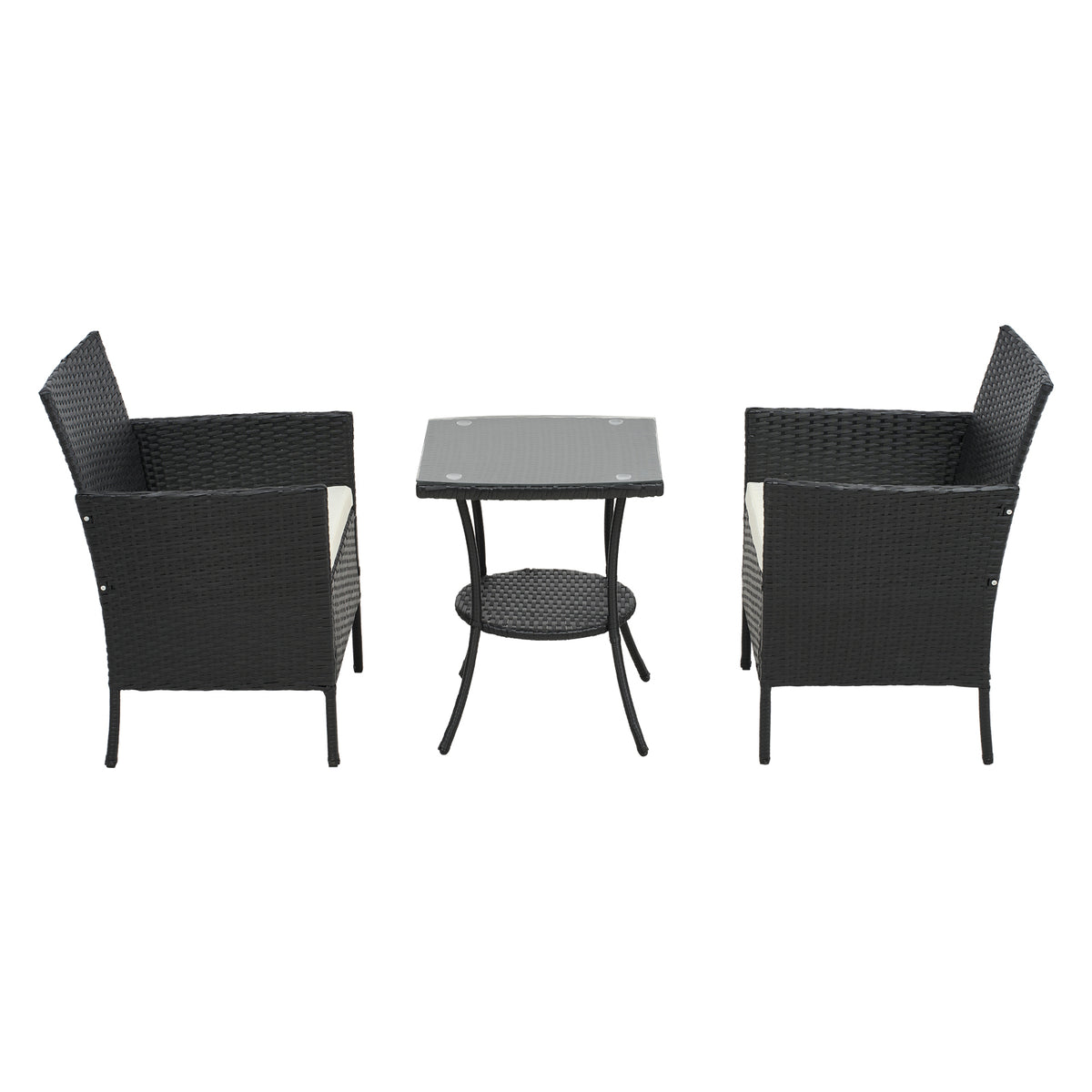 3-Piece PE Rattan Wicker Garden Furniture Bistro Set