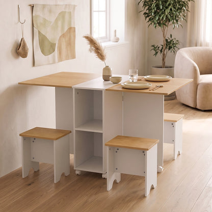 Drop Leaf Dining Table Set with 4 Stools