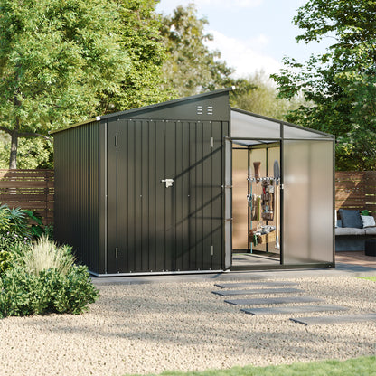 Garden Storage Shed with Lean-To Greenhouse With Double Doors