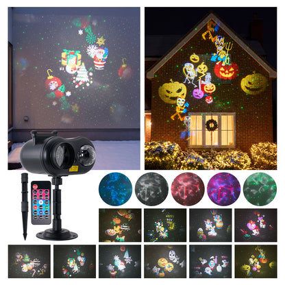 16W 10-LED Projector Light with Laser Star Effect & 10 Interchangeable Festive Slides