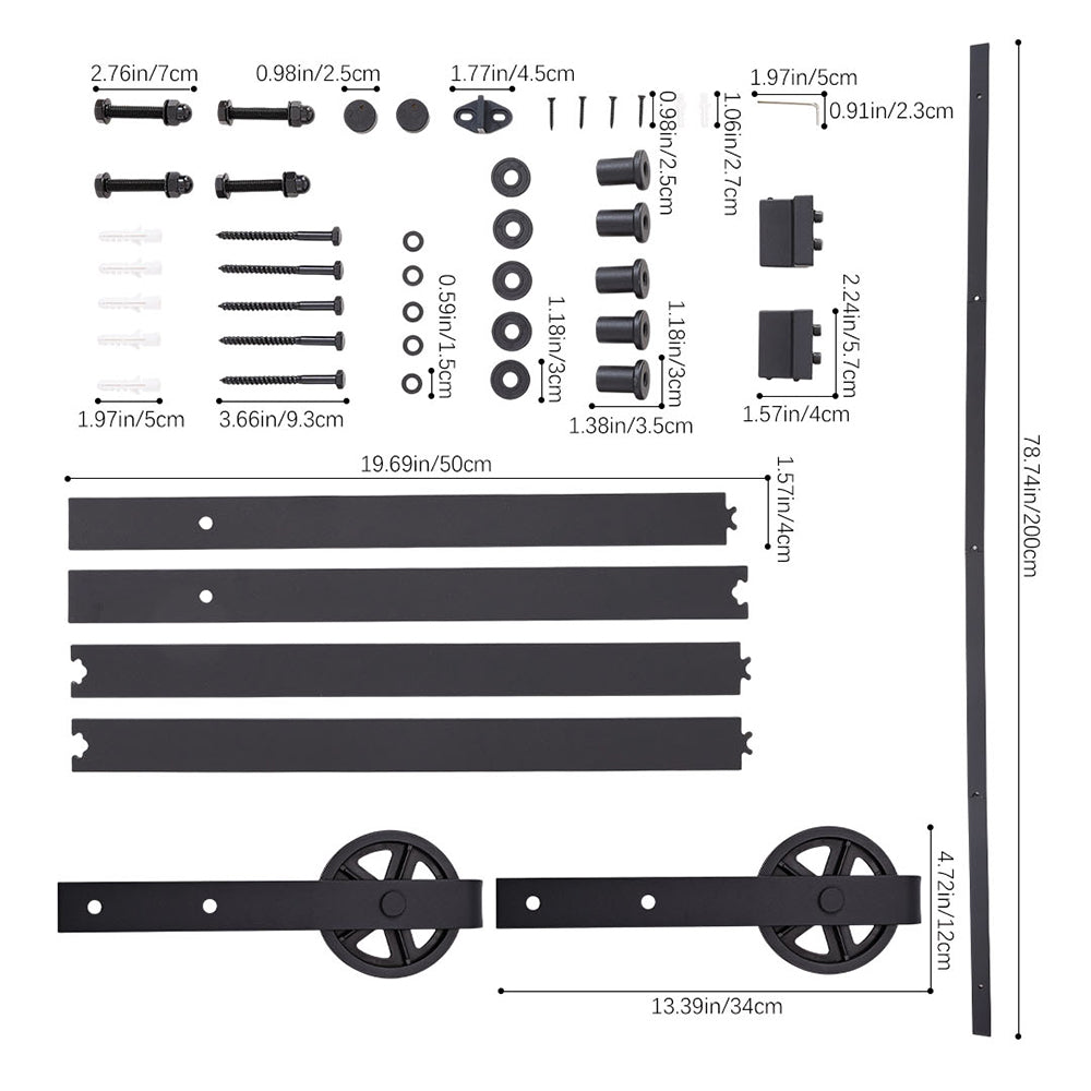 200cm Black Sliding Barn Door Hardware Kit
