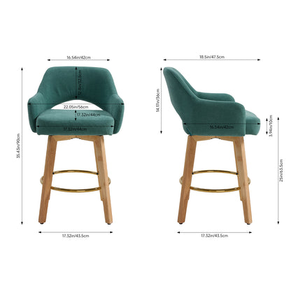 Set of 2 Swivel Chenille Upholstered Bar Stools with Wooden Legs