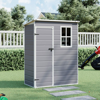 5 x 3 ft Plastic Garden Storage Shed with Pent Roof & Lockable Door