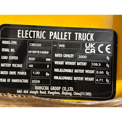 1500kg/2000kg Fully Electric Pallet Truck with Lithium Battery