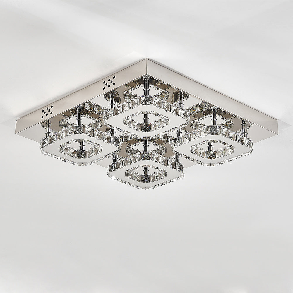 Select Dimmable Option Square Large-size Glamourous Crystal LED Ceiling Light