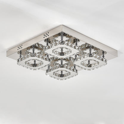 Select Dimmable Option Square Large-size Glamourous Crystal LED Ceiling Light