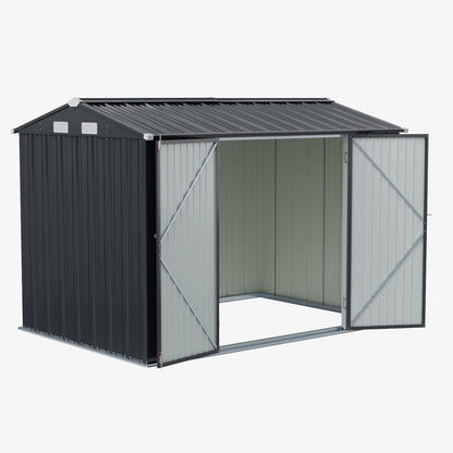 10 x 7 ft Metal Garden Storage Shed with Apex Roof & Double Doors