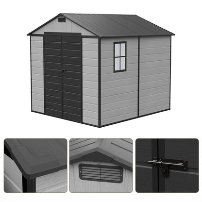 8 x 8 ft Plastic Garden Storage Shed with Apex Roof & Lockable Double Doors