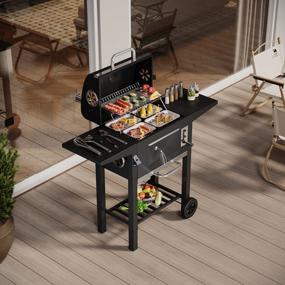 Outdoor Charcoal Grill with Side Tables