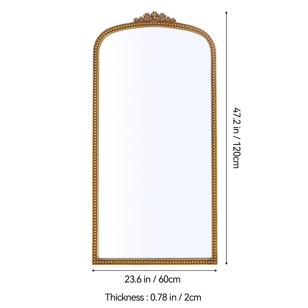 Gold Arched Decorative Vanity Mirror with Carved Frame