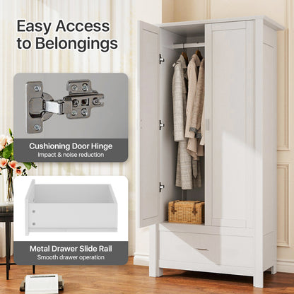 Modern Double-Door Wardrobe with Drawer & Hanging Rail