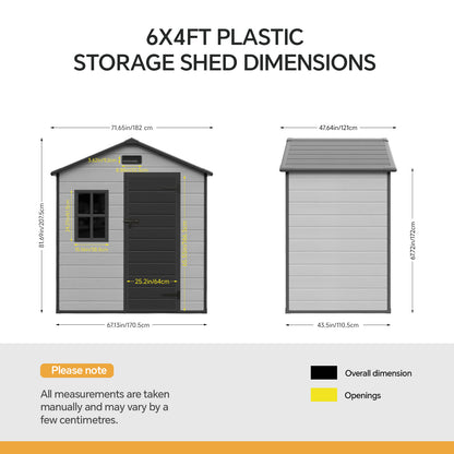 6x4FT Outdoor Aluminum & PP Storage Shed