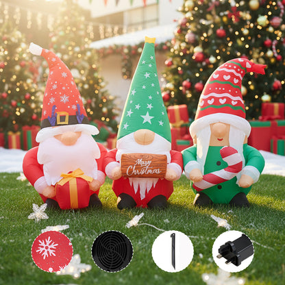 Christmas Inflatable Gnome Trio with LED Lights