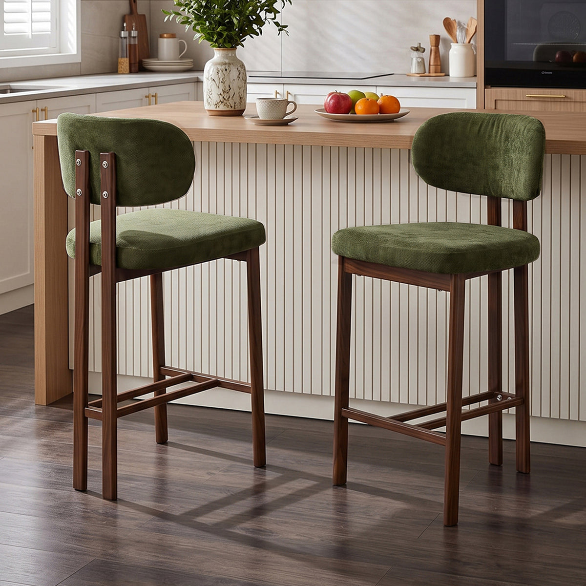 Set of 2 Upholstered Bar Stools