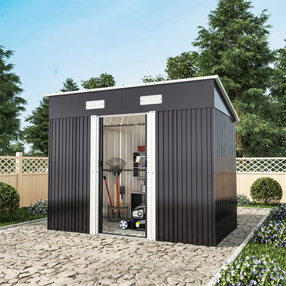 4 x 8ft Metal Pent Garden Tool Storage Shed with Foundation