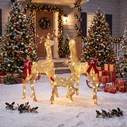 3-Piece Christmas Champagne Lighted Reindeer Family Set