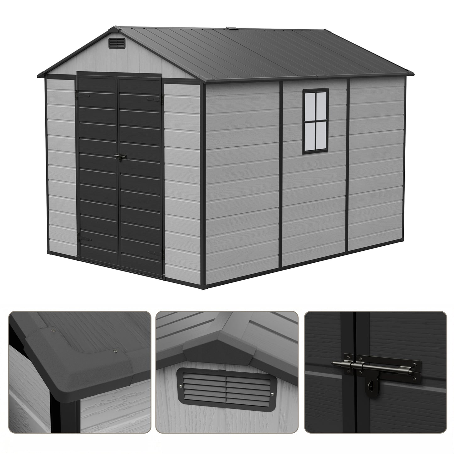8x10FT Plastic Garden Storage Shed with Lockable Door