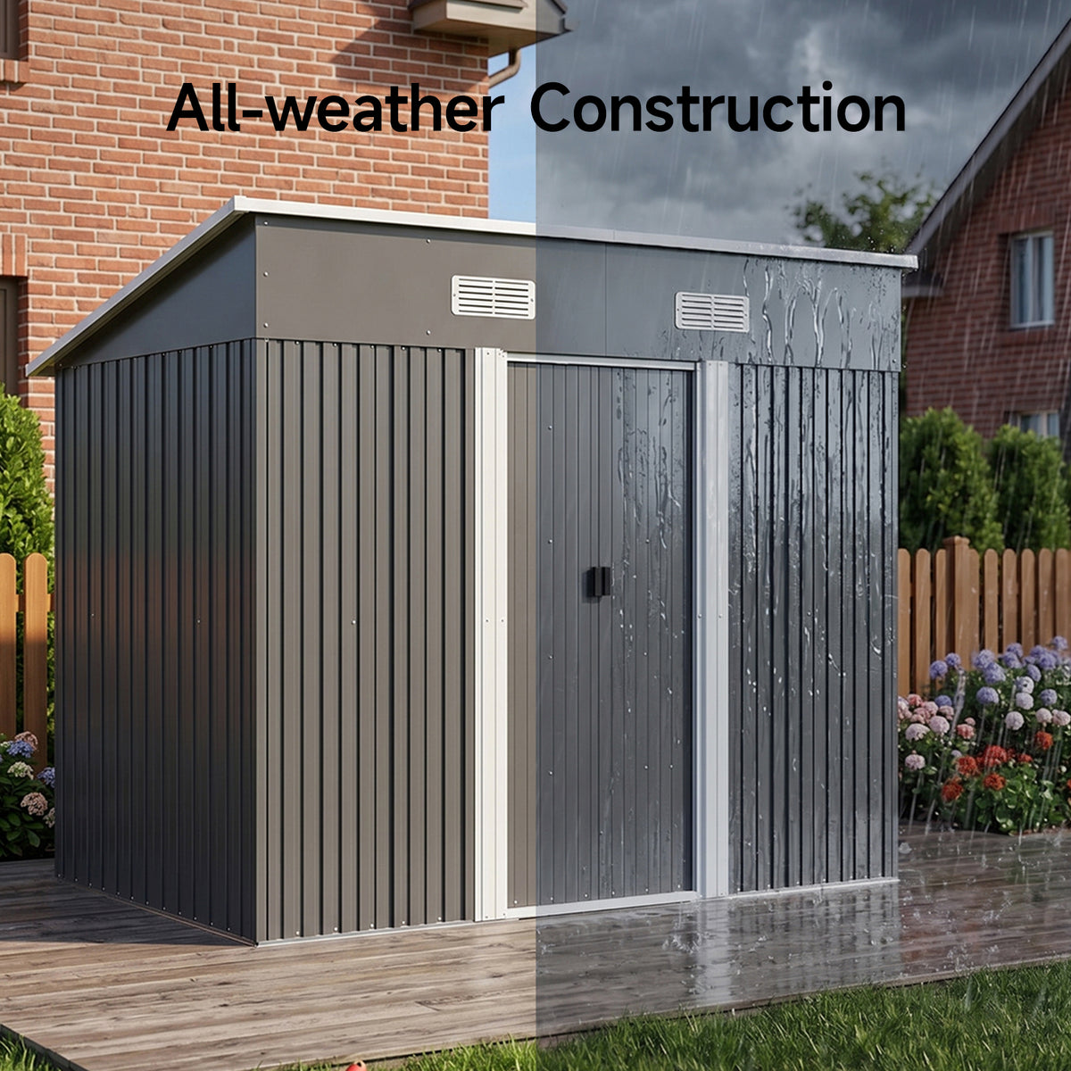 4 x 8ft Metal Pent Garden Tool Storage Shed with Foundation