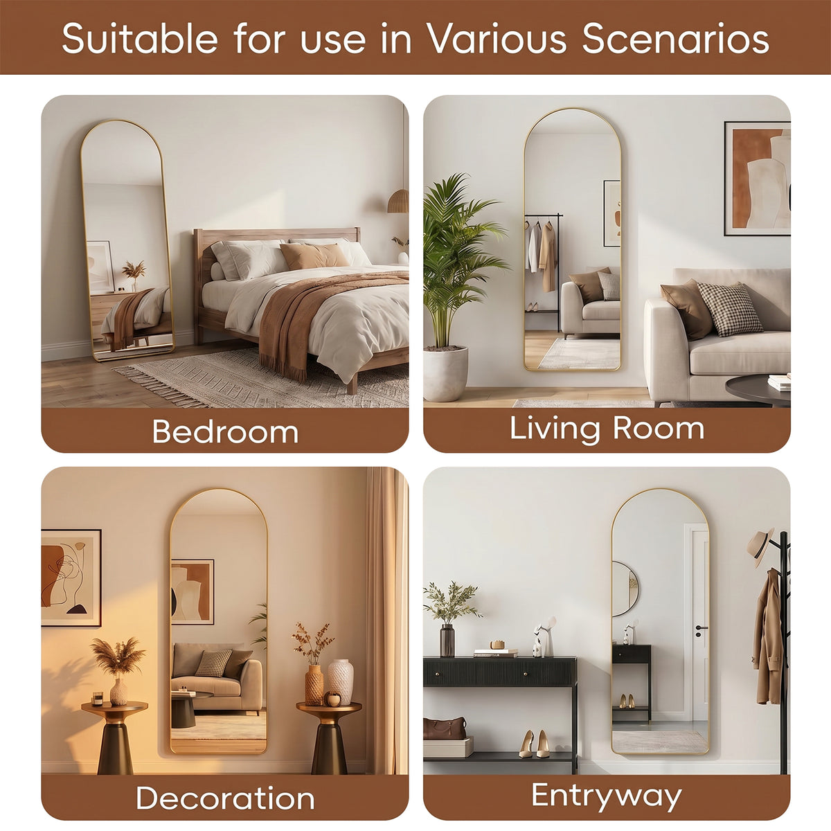 Modern Arched Metal Floor Mirror