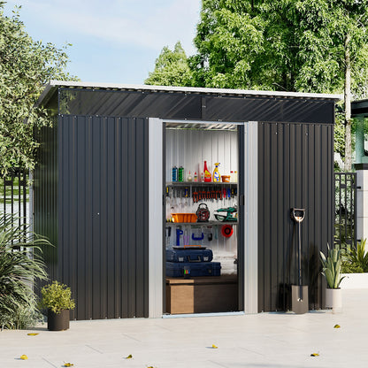 8 x 4 ft Metal Garden Storage Shed with Lockable Sliding Doors
